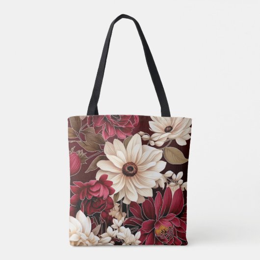Moody Burgundy und Cream Florals Tasche (Rückseite)