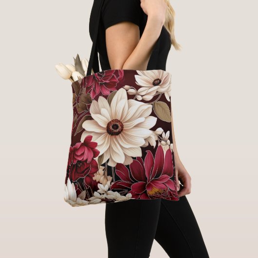 Moody Burgundy und Cream Florals Tasche (Von Nahem)