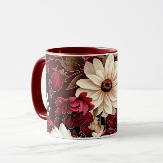 Moody Burgundy und Cream Florals Tasse (Vorderseite Links)