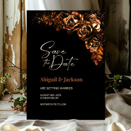 Moody Burnt Orange Bloral Wedding Save the Date