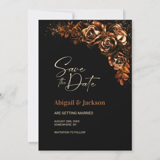Moody Burnt Orange Bloral Wedding Save the Date (Vorderseite)