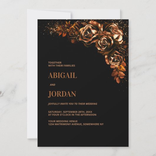 Moody Burnt Orange Floral All in One Wedding Einladung (Vorderseite)