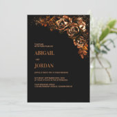 Moody Burnt Orange Floral All in One Wedding Einladung (Stehend Vorderseite)