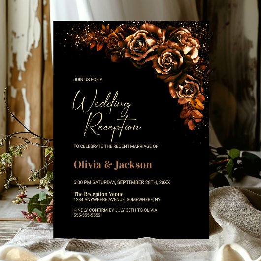 Moody Burnt Orange Floral Wedding Reception Einladung