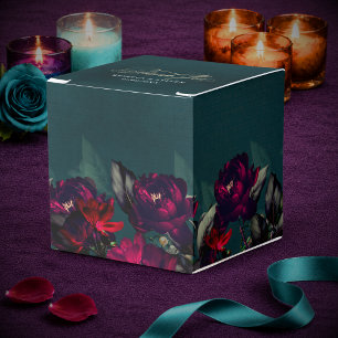 Moody Chic Dunkelrot Türkis Florale Hochzeit Geschenkschachtel