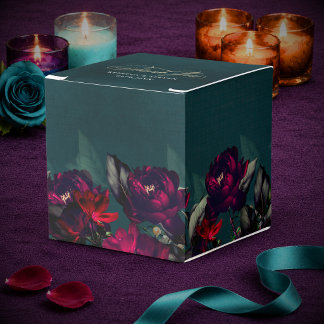 Moody Chic Dunkelrot Türkis Florale Hochzeit Geschenkschachtel