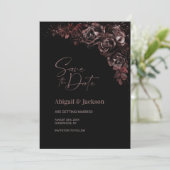Moody Chocolate Floral Wedding Save the Date (Stehend Vorderseite)