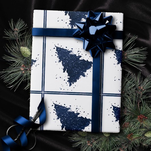 Moody Christmas Tree | Classy Dark Navy Blue Geschenkpapier