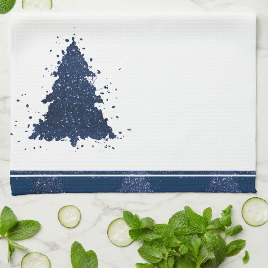 Moody Christmas Tree | Classy Dark Navy Blue Geschirrtuch (Gefaltet)