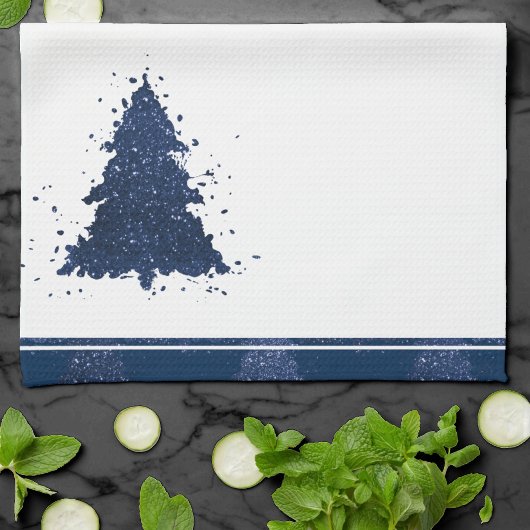 Moody Christmas Tree | Classy Dark Navy Blue Geschirrtuch