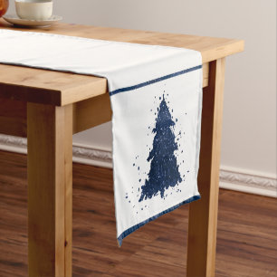 Moody Christmas Tree Classy Dark Navy Blue Kurzer Tischläufer