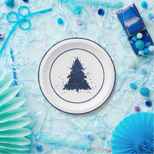 Moody Christmas Tree | Classy Dark Navy Blue Pappteller (Party)