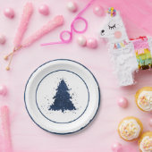 Moody Christmas Tree | Classy Dark Navy Blue Pappteller (Party)