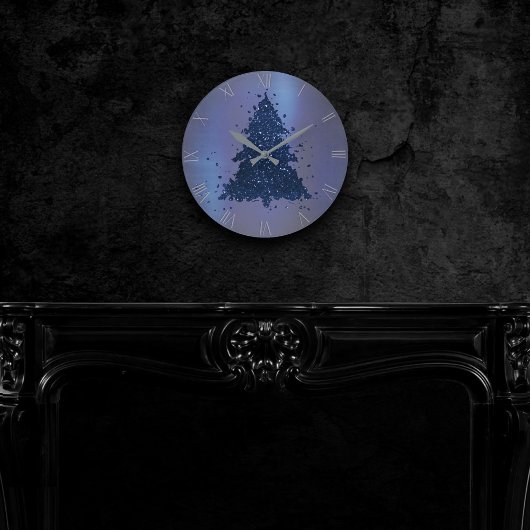 Moody Christmas Tree | Classy Navy Blue Spritzer Runde Wanduhr