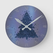 Moody Christmas Tree | Classy Navy Blue Spritzer Runde Wanduhr (Vorderseite)