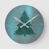 Moody Christmas Tree | Dark Midnight Aquamarin Gre Runde Wanduhr (Vorderseite)