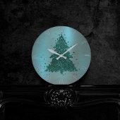Moody Christmas Tree | Dark Midnight Aquamarin Gre Runde Wanduhr