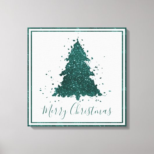 Moody Christmas Tree | Dark Midnight Teal Script Leinwanddruck (Vorderseite)