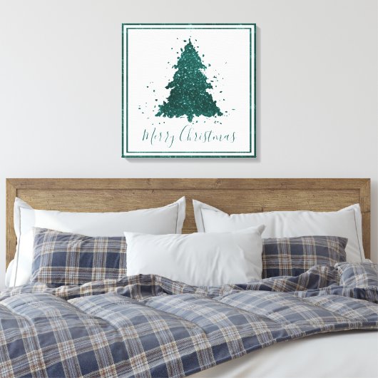 Moody Christmas Tree | Dark Midnight Teal Script Leinwanddruck (Insitu (Schlafzimmer))