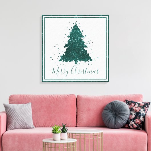 Moody Christmas Tree | Dark Midnight Teal Script Leinwanddruck (Insitu (Wohnzimmer))