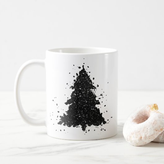 Moody Christmas Tree | Dunkler Aquamariner Spritze Kaffeetasse (Mit Donut)