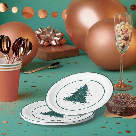 Moody Christmas Tree | Dunkler Aquamariner Spritze Pappteller (Multi)