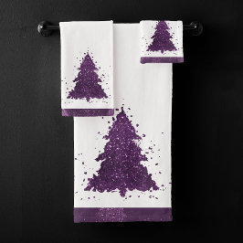 Moody Christmas Tree | Lila Spritzer aus dunklem P Badhandtuch Set