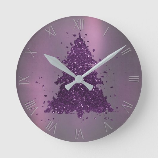 Moody Christmas Tree | Lila Spritzer Deep Plum Runde Wanduhr (Vorderseite)