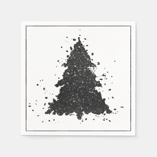 Moody Christmas Tree | Onyx Silvery Black Spritzer Serviette (Vorderseite)