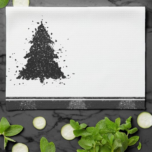Moody Christmas Tree | Onyx Silvery Black Tree Geschirrtuch