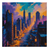 Moody Cityscape bei Dämmerung mit Neonlicht Poster (Vorderseite)