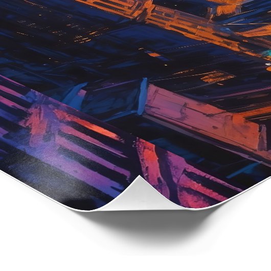 Moody Cityscape bei Dämmerung mit Neonlicht Poster (Ecke)