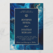 Moody Coastal Ocean Blue Elegant Beach Wedding Einladung (Vorderseite)