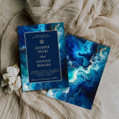 Moody Coastal Ocean Blue Elegant Beach Wedding Einladung