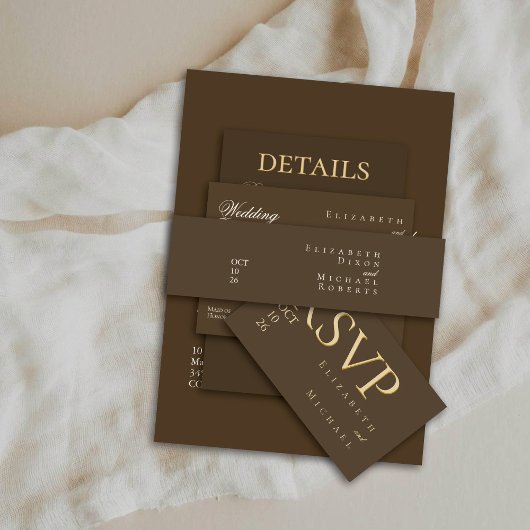 Moody Coffee Ivory Minimalist Boho Wedding Einladungsbanderole
