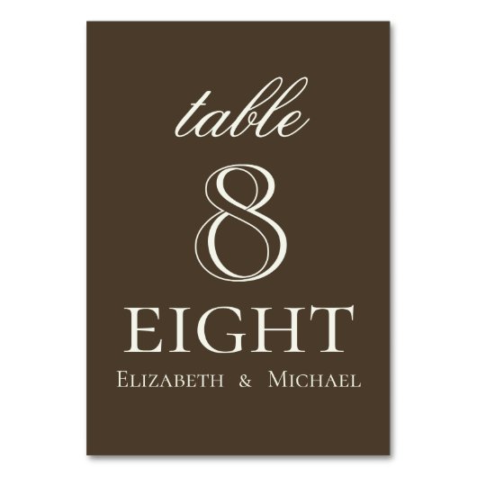 Moody Coffee Ivory Script Hochzeit Tischnummer (Vorderseite)