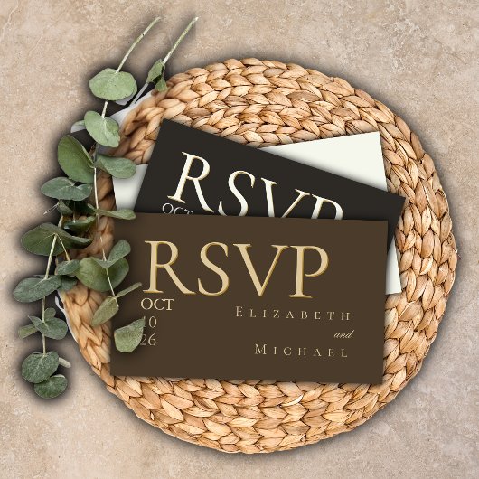 Moody Coffee Minimalist Boho Wedding RSVP Response Begleitkarte