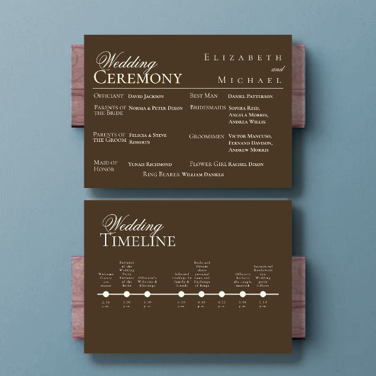 Moody Coffee Minimalist Wedding Program Timeline Menükarte