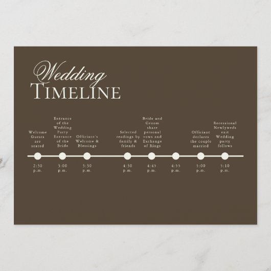 Moody Coffee Minimalist Wedding Program Timeline Menükarte (Rückseite)