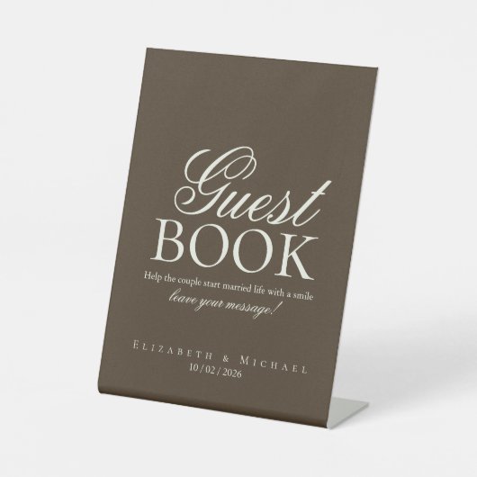 Moody Coffee Wedding Guest Book Tabletop sign Sockelschild (Vorderseite)