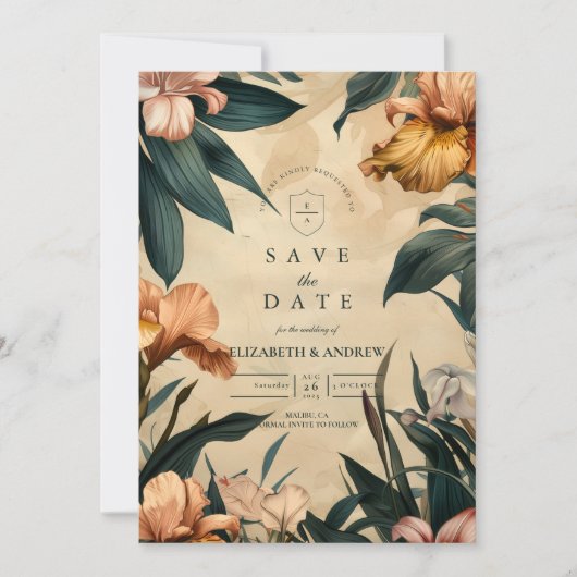 Moody Copper Botanical Wedding Save The Date (Vorderseite)