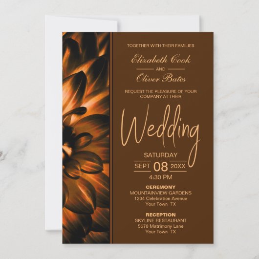 Moody Copper Floral Wedding Einladung (Vorderseite)