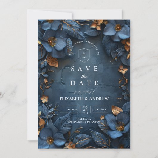 Moody Copper Floral Wedding Save The Date (Vorderseite)