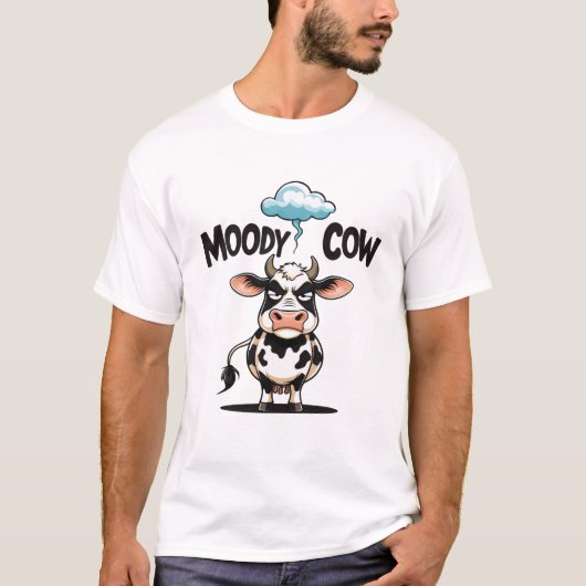 Moody Cow Funny Grumpy Cow Cartoon T-Shirt (Vorderseite)