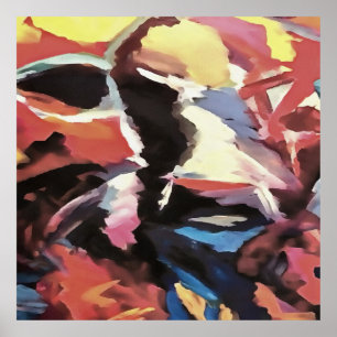 Moody Cow Multicolored Abstrakt Painting Poster