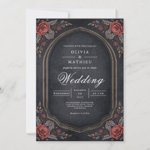 Moody Crimson Floral Arch Wedding Einladung