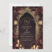 Moody Crimson Floral Wedding Einladung (Vorderseite)
