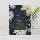 Moody Dahlia Floral Wedding Einladung (Stehend Vorderseite)