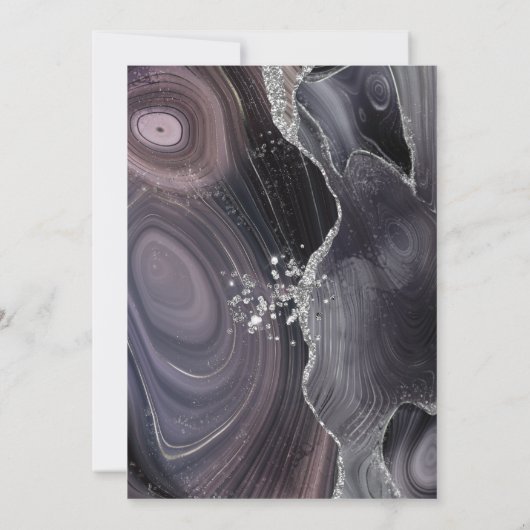 Moody Dark Agate Silver Glitzer Wedding Einladung (Rückseite)