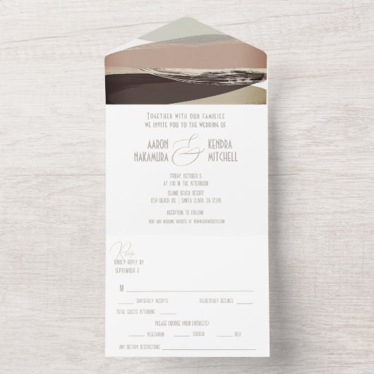 Moody Dark Brown Olive Bold und Edgy Wedding All In One Einladung (Innen Boden)